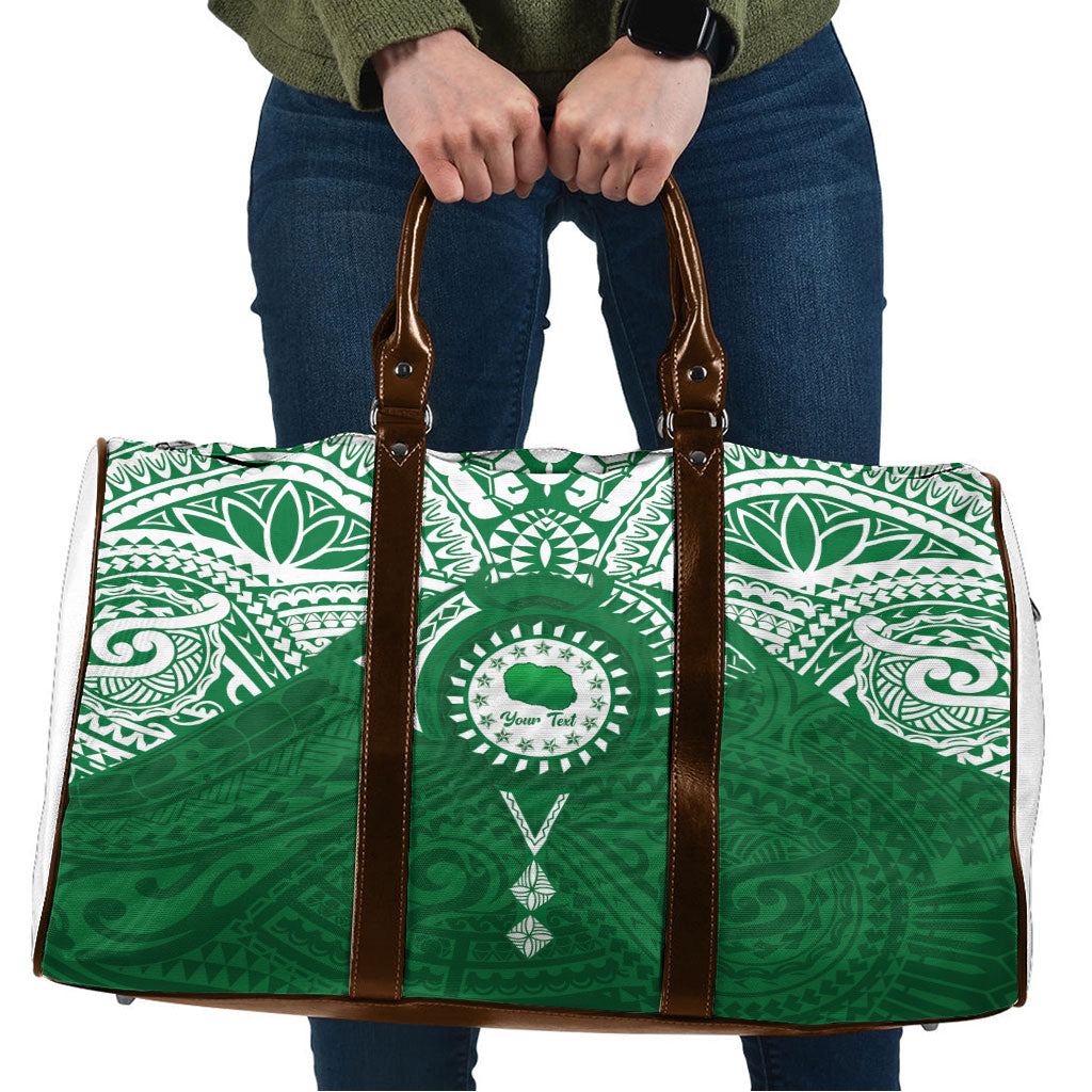 Personalised Cook Islands Rarotonga Travel Bag Map With Kuki Airani Manta Ray Tattoo LT14 Green - Polynesian Pride