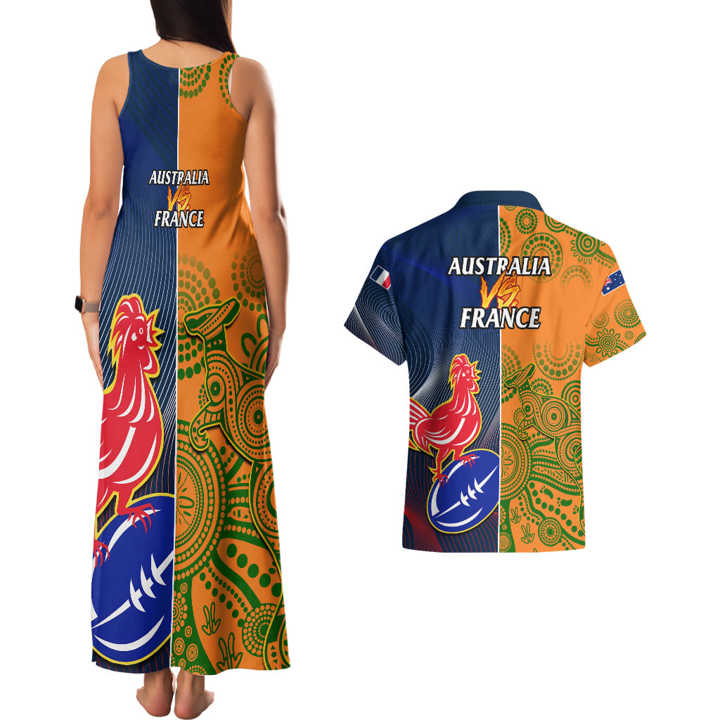 France And Australia Rugby Couples Matching Tank Maxi Dress and Hawaiian Shirt 2023 World Cup Le Bleus Wallabies Together LT14 - Polynesian Pride
