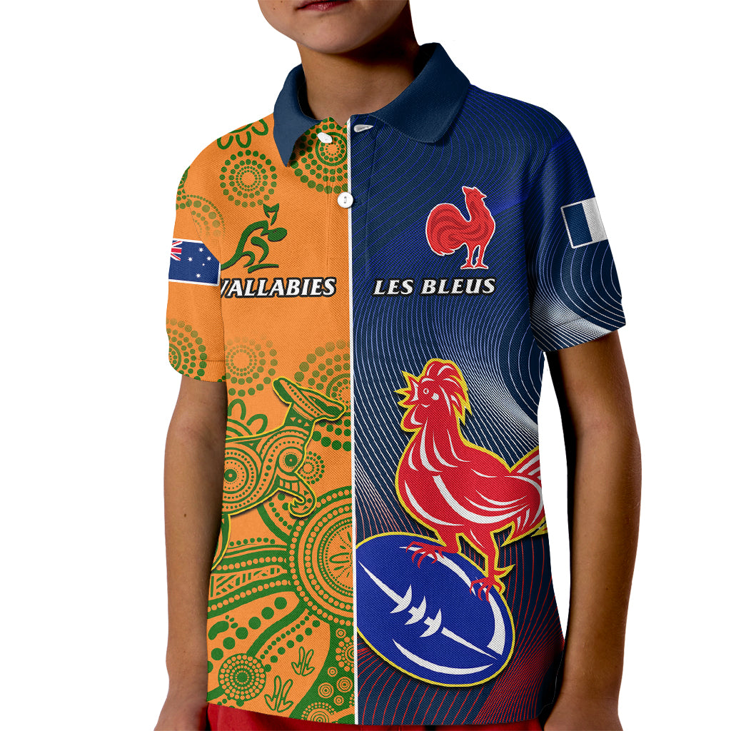 France And Australia Rugby Kid Polo Shirt 2023 World Cup Le Bleus Wallabies Together LT14 Kid Gold - Polynesian Pride