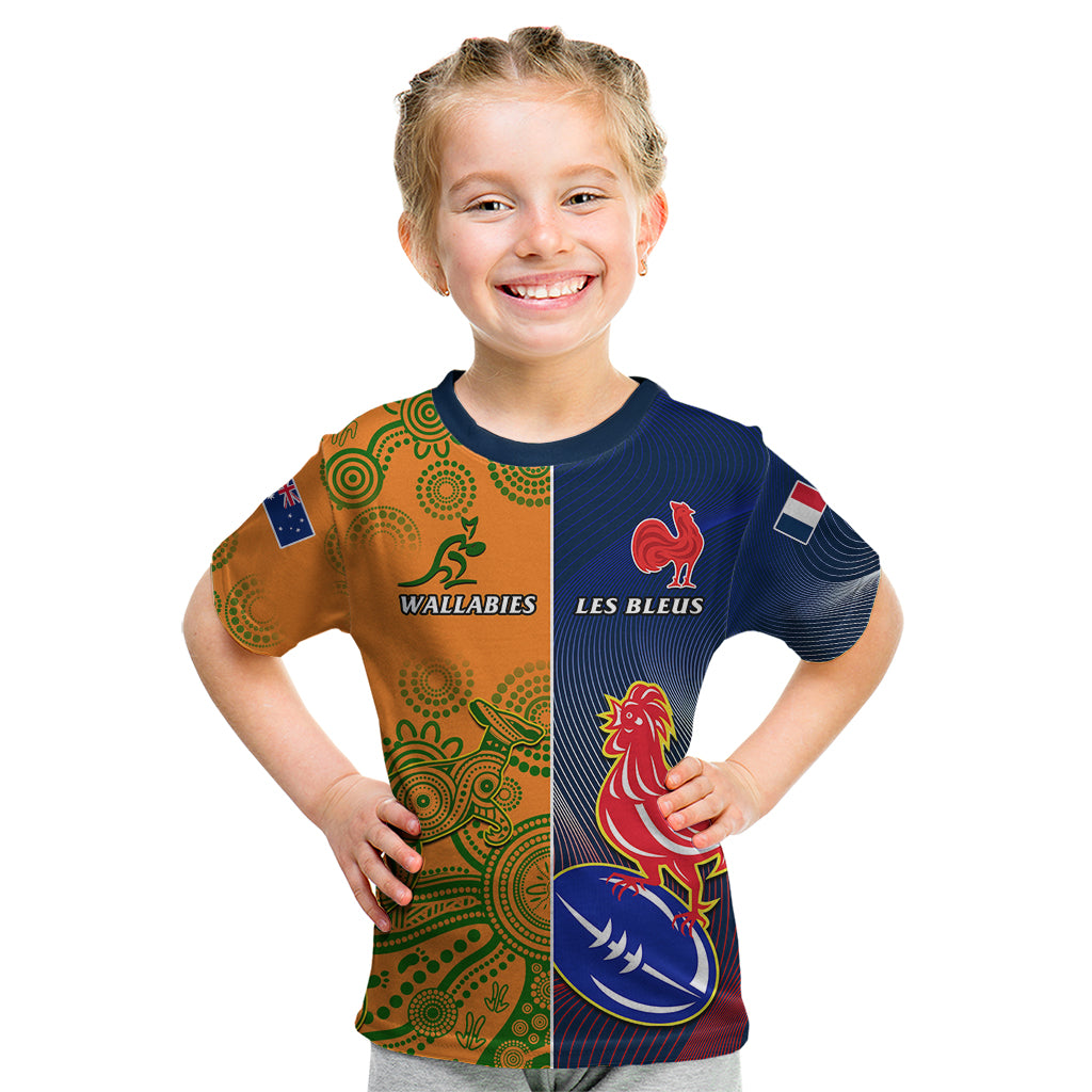 France And Australia Rugby Kid T Shirt 2023 World Cup Le Bleus Wallabies Together LT14 Gold - Polynesian Pride