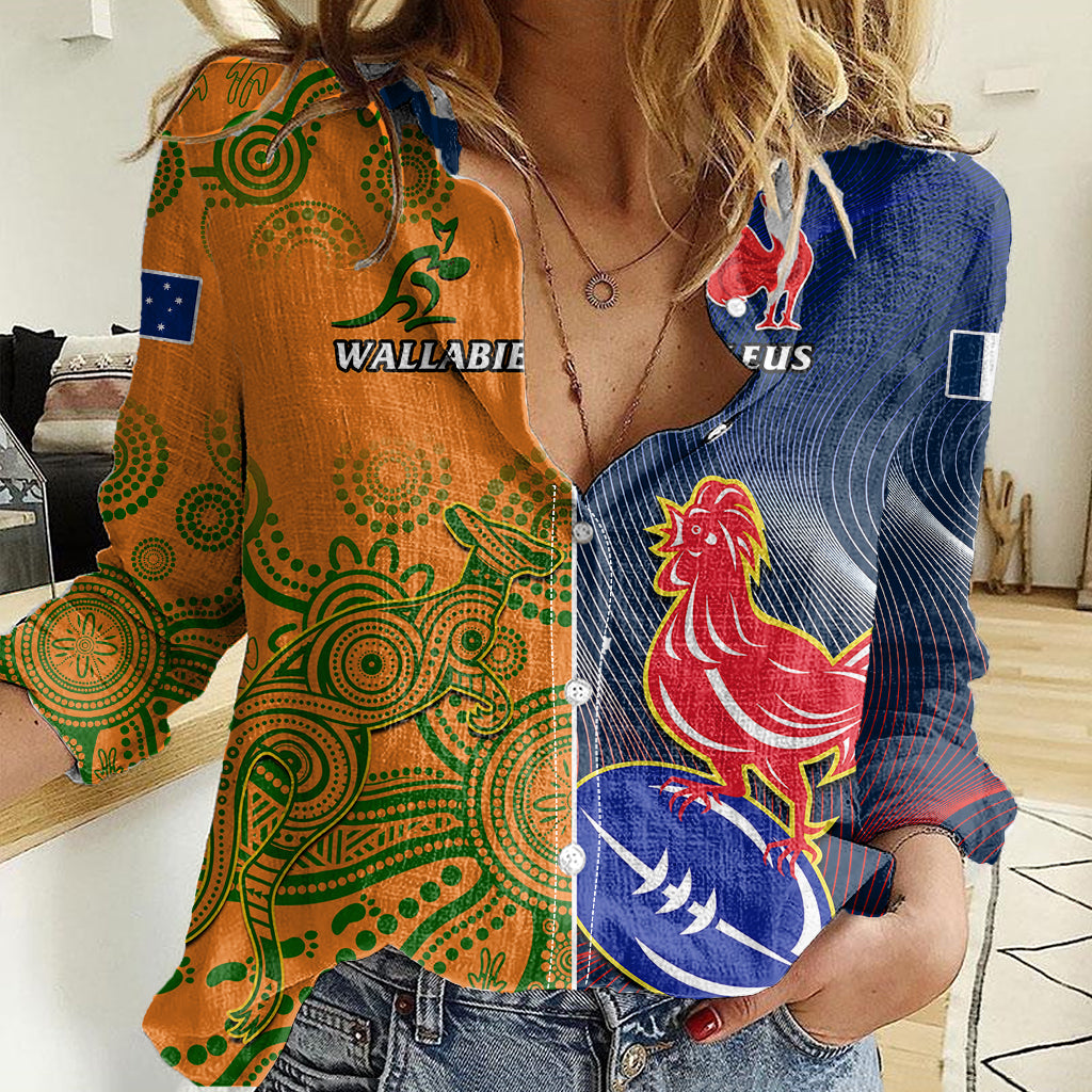 France And Australia Rugby Women Casual Shirt 2023 World Cup Le Bleus Wallabies Together LT14 Female Gold - Polynesian Pride