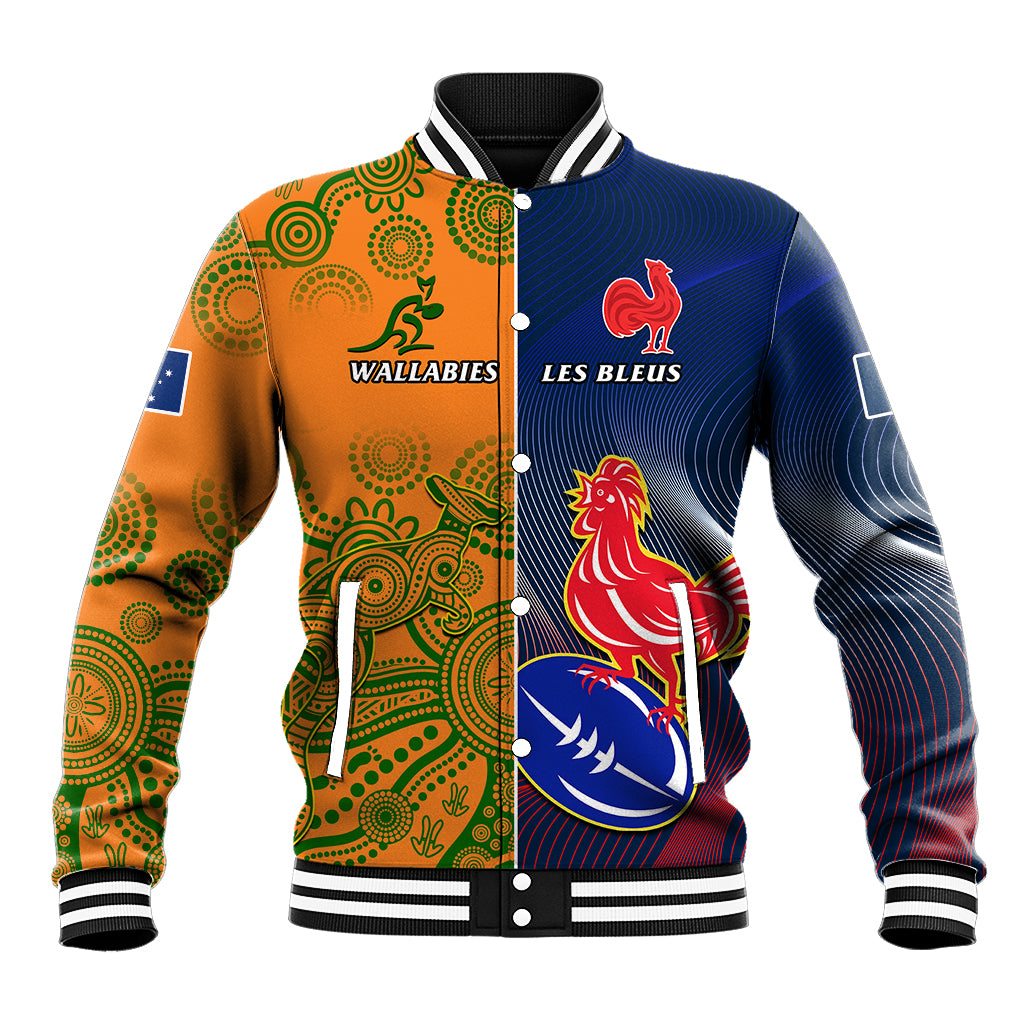 Custom France And Australia Rugby Baseball Jacket 2023 World Cup Le Bleus Wallabies Together LT14 Unisex Gold - Polynesian Pride