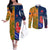 Custom France And Australia Rugby Couples Matching Off The Shoulder Long Sleeve Dress and Long Sleeve Button Shirts 2023 World Cup Le Bleus Wallabies Together LT14 Gold - Polynesian Pride