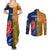 Custom France And Australia Rugby Couples Matching Summer Maxi Dress and Long Sleeve Button Shirts 2023 World Cup Le Bleus Wallabies Together LT14 - Polynesian Pride