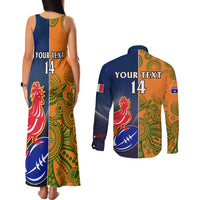 Custom France And Australia Rugby Couples Matching Tank Maxi Dress and Long Sleeve Button Shirts 2023 World Cup Le Bleus Wallabies Together LT14 - Polynesian Pride
