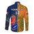 Custom France And Australia Rugby Long Sleeve Button Shirt 2023 World Cup Le Bleus Wallabies Together LT14 - Polynesian Pride