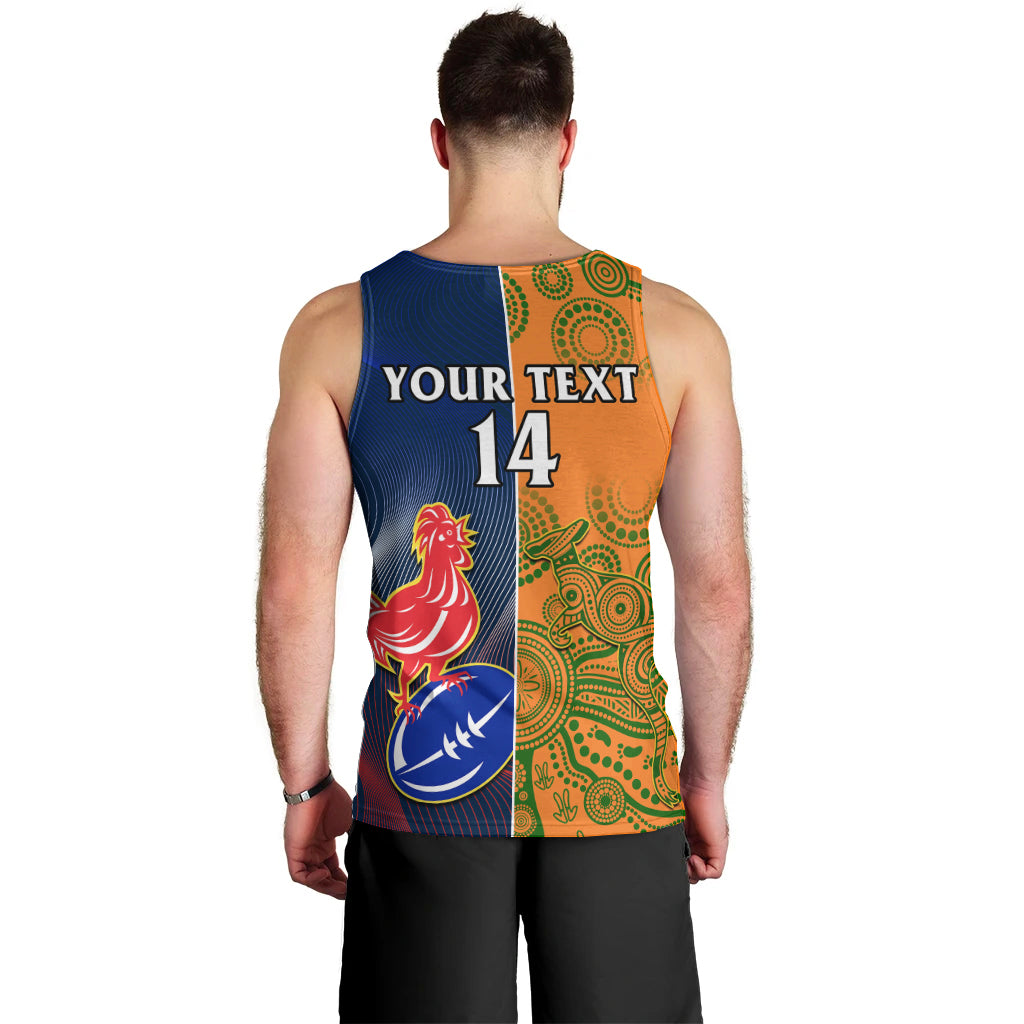 Custom France And Australia Rugby Men Tank Top 2023 World Cup Le Bleus Wallabies Together LT14 - Polynesian Pride