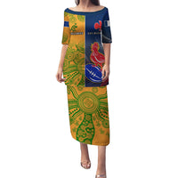 Custom France And Australia Rugby Puletasi 2023 World Cup Le Bleus Wallabies Together LT14 Long Dress Gold - Polynesian Pride