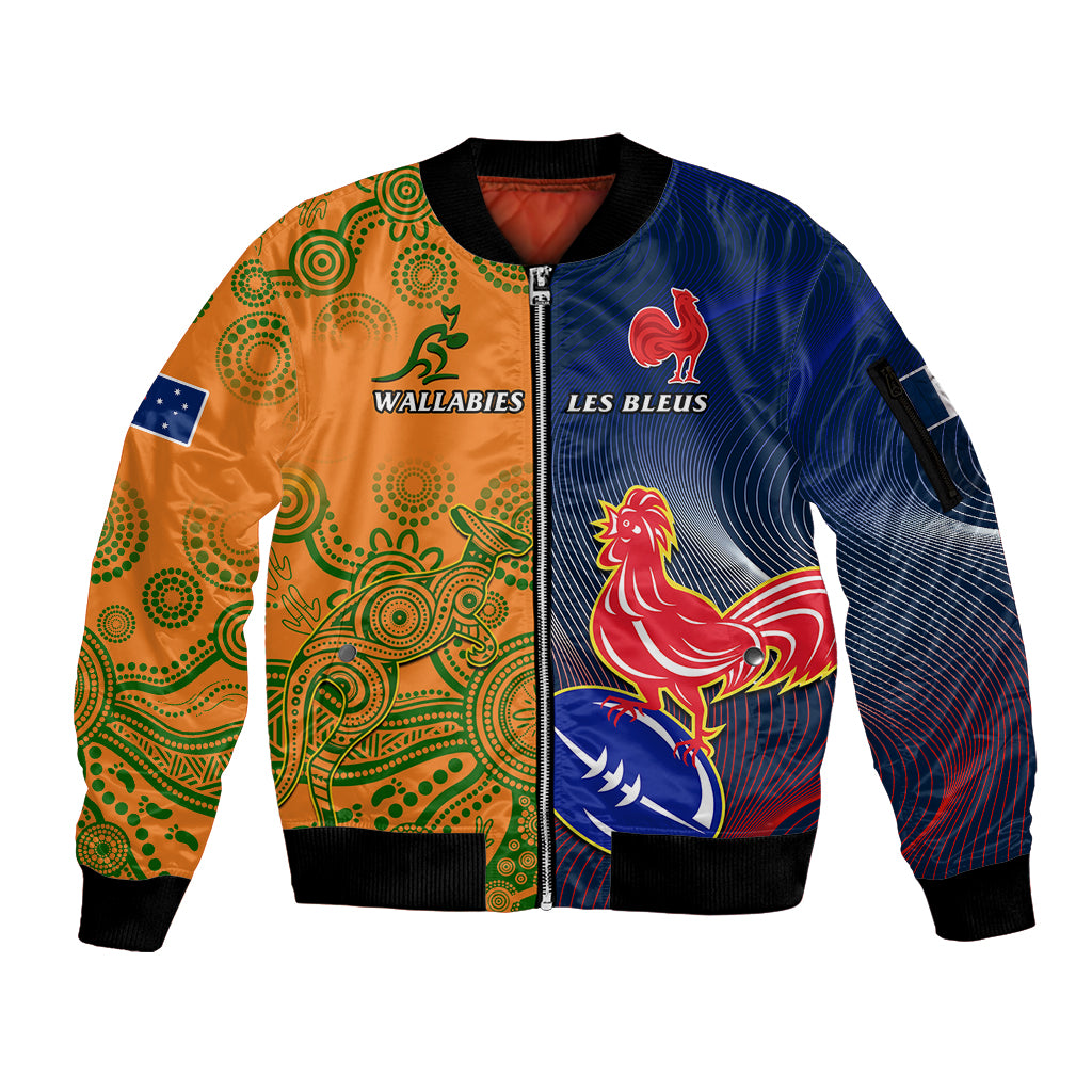 Custom France And Australia Rugby Sleeve Zip Bomber Jacket 2023 World Cup Le Bleus Wallabies Together LT14 Unisex Gold - Polynesian Pride