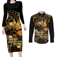 Polynesia Suicide Prevention Awareness Couples Matching Long Sleeve Bodycon Dress and Long Sleeve Button Shirts Your Life Is Worth Living For Polynesian Gold Pattern LT14 Gold - Polynesian Pride