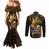Polynesia Suicide Prevention Awareness Couples Matching Mermaid Dress and Long Sleeve Button Shirts Your Life Is Worth Living For Polynesian Gold Pattern LT14 - Polynesian Pride