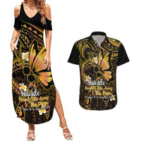 Polynesia Suicide Prevention Awareness Couples Matching Summer Maxi Dress and Hawaiian Shirt Your Life Is Worth Living For Polynesian Gold Pattern LT14 Gold - Polynesian Pride