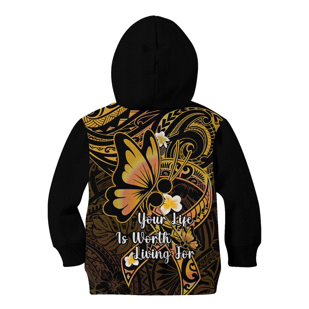 Polynesia Suicide Prevention Awareness Kid Hoodie Your Life Is Worth Living For Polynesian Gold Pattern LT14 - Polynesian Pride