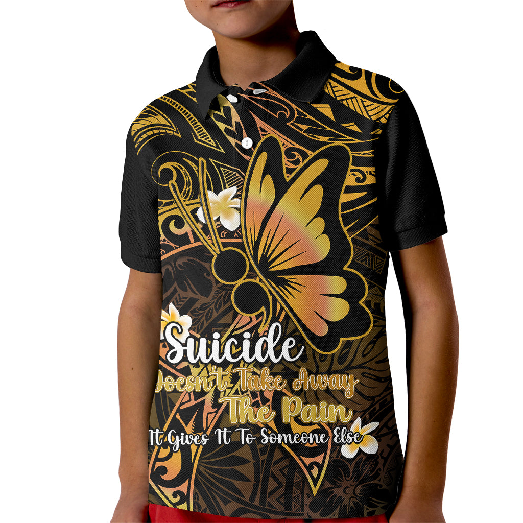 Polynesia Suicide Prevention Awareness Kid Polo Shirt Your Life Is Worth Living For Polynesian Gold Pattern LT14 Kid Gold - Polynesian Pride