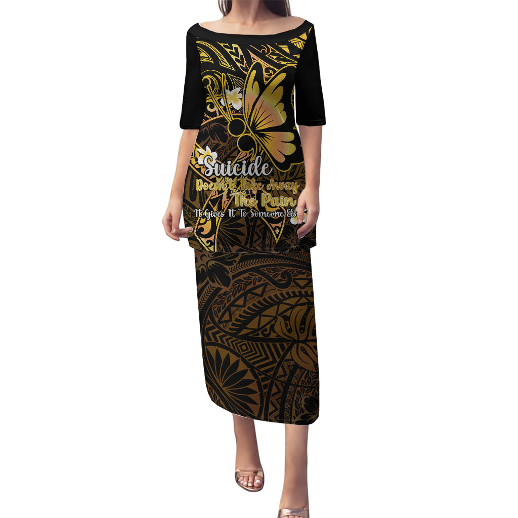 Polynesia Suicide Prevention Awareness Puletasi Your Life Is Worth Living For Polynesian Gold Pattern LT14 Long Dress Gold - Polynesian Pride