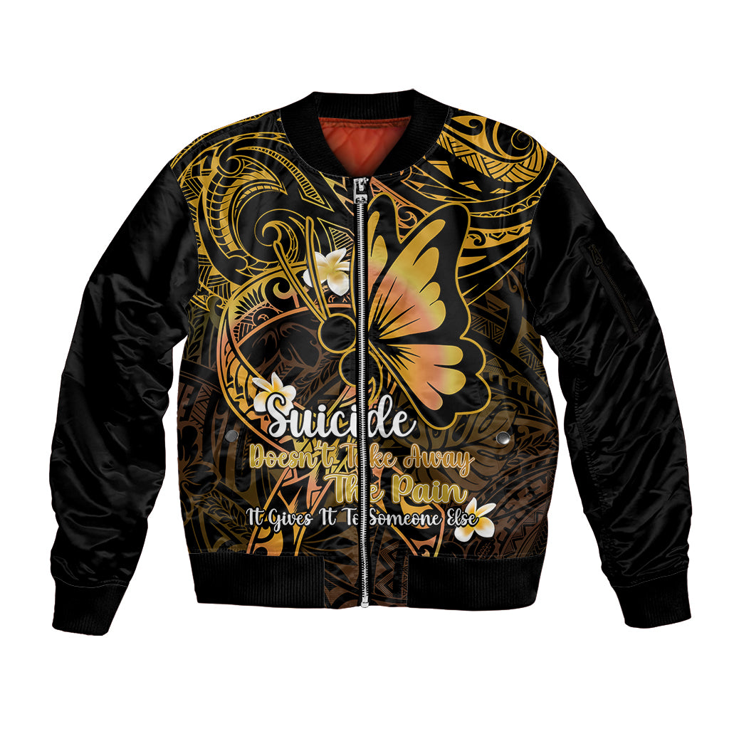 Polynesia Suicide Prevention Awareness Sleeve Zip Bomber Jacket Your Life Is Worth Living For Polynesian Gold Pattern LT14 Unisex Gold - Polynesian Pride
