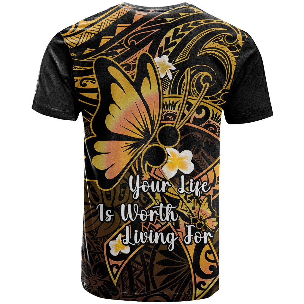 Polynesia Suicide Prevention Awareness T Shirt Your Life Is Worth Living For Polynesian Gold Pattern LT14 - Polynesian Pride