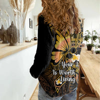 Polynesia Suicide Prevention Awareness Women Casual Shirt Your Life Is Worth Living For Polynesian Gold Pattern LT14 - Polynesian Pride
