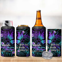 Polynesia Suicide Prevention Awareness 4 in 1 Can Cooler Tumbler Your Life Is Worth Living For Polynesian Purple Pattern