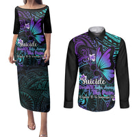 Polynesia Suicide Prevention Awareness Couples Matching Puletasi Dress and Long Sleeve Button Shirts Your Life Is Worth Living For Polynesian Purple Pattern LT14 Purple - Polynesian Pride