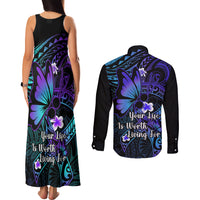 Polynesia Suicide Prevention Awareness Couples Matching Tank Maxi Dress and Long Sleeve Button Shirts Your Life Is Worth Living For Polynesian Purple Pattern LT14 - Polynesian Pride
