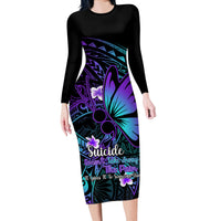 Polynesia Suicide Prevention Awareness Long Sleeve Bodycon Dress Your Life Is Worth Living For Polynesian Purple Pattern LT14 Long Dress Purple - Polynesian Pride