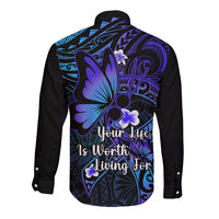 Polynesia Suicide Prevention Awareness Long Sleeve Button Shirt Your Life Is Worth Living For Polynesian Purple Pattern LT14 - Polynesian Pride