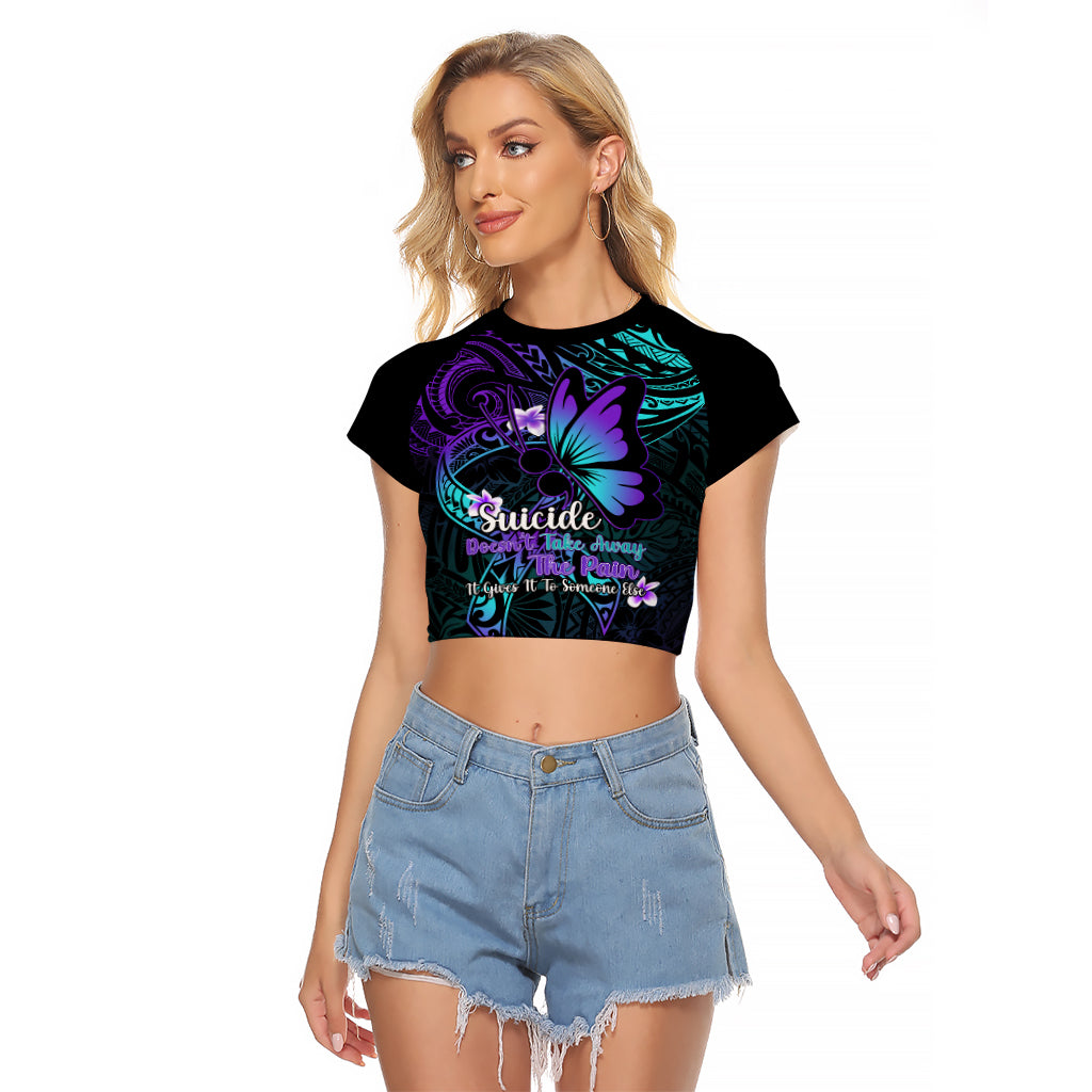 Polynesia Suicide Prevention Awareness Raglan Cropped T Shirt Your Life Is Worth Living For Polynesian Purple Pattern LT14 Female Purple - Polynesian Pride
