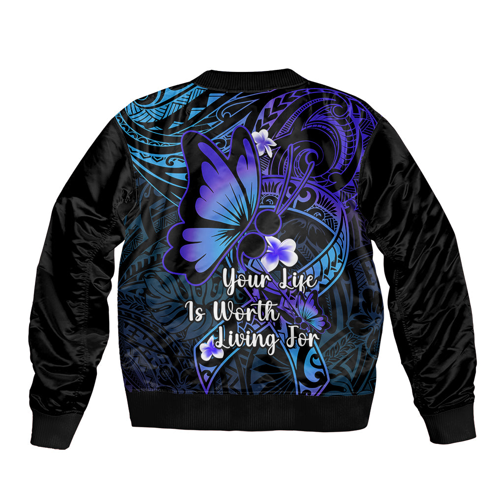 Polynesia Suicide Prevention Awareness Sleeve Zip Bomber Jacket Your Life Is Worth Living For Polynesian Purple Pattern LT14 - Polynesian Pride