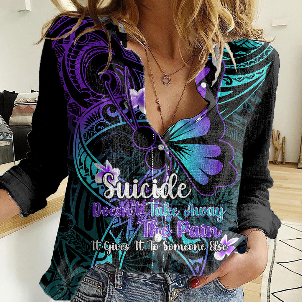 Polynesia Suicide Prevention Awareness Women Casual Shirt Your Life Is Worth Living For Polynesian Purple Pattern LT14 Female Purple - Polynesian Pride
