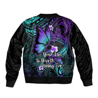Polynesia Suicide Prevention Awareness Bomber Jacket Your Life Is Worth Living For Polynesian Blue Pattern LT14 - Polynesian Pride
