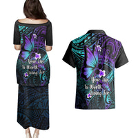 Polynesia Suicide Prevention Awareness Couples Matching Puletasi Dress and Hawaiian Shirt Your Life Is Worth Living For Polynesian Blue Pattern LT14 - Polynesian Pride