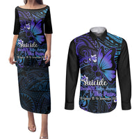 Polynesia Suicide Prevention Awareness Couples Matching Puletasi Dress and Long Sleeve Button Shirts Your Life Is Worth Living For Polynesian Blue Pattern LT14 Gold - Polynesian Pride