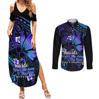 Polynesia Suicide Prevention Awareness Couples Matching Summer Maxi Dress and Long Sleeve Button Shirts Your Life Is Worth Living For Polynesian Blue Pattern LT14 Gold - Polynesian Pride