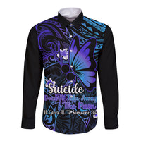 Polynesia Suicide Prevention Awareness Long Sleeve Button Shirt Your Life Is Worth Living For Polynesian Blue Pattern LT14 Unisex Blue - Polynesian Pride