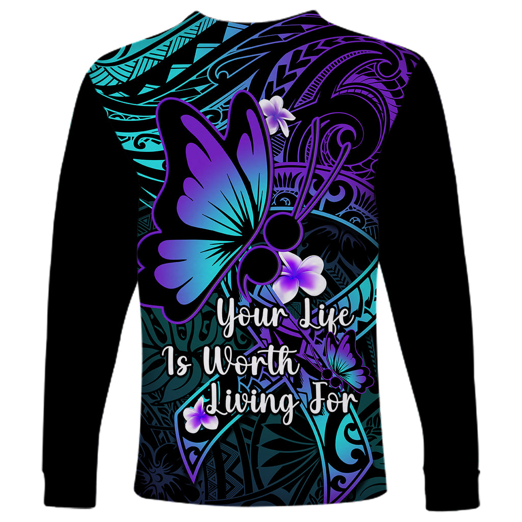 Polynesia Suicide Prevention Awareness Long Sleeve Shirt Your Life Is Worth Living For Polynesian Blue Pattern LT14 - Polynesian Pride