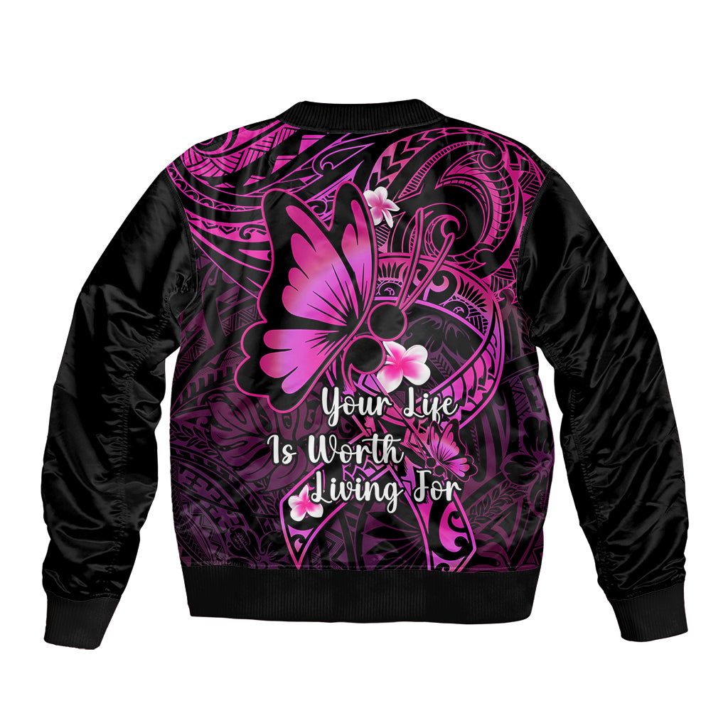Polynesia Suicide Prevention Awareness Bomber Jacket Your Life Is Worth Living For Polynesian Pink Pattern LT14 - Polynesian Pride