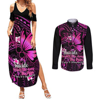 Polynesia Suicide Prevention Awareness Couples Matching Summer Maxi Dress and Long Sleeve Button Shirts Your Life Is Worth Living For Polynesian Pink Pattern LT14 Pink - Polynesian Pride