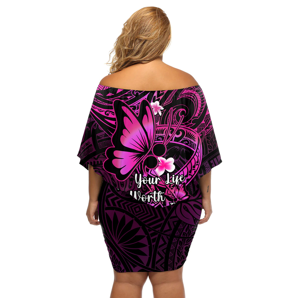Polynesia Suicide Prevention Awareness Off Shoulder Short Dress Your Life Is Worth Living For Polynesian Pink Pattern LT14 - Polynesian Pride