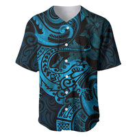 New Zealand Tuatara Baseball Jersey Aotearoa Maori Clematis Flowers - Blue LT14 Blue - Polynesian Pride