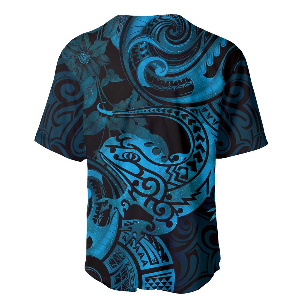 New Zealand Tuatara Baseball Jersey Aotearoa Maori Clematis Flowers - Blue LT14 - Polynesian Pride