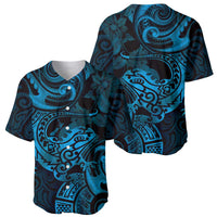 New Zealand Tuatara Baseball Jersey Aotearoa Maori Clematis Flowers - Blue LT14 - Polynesian Pride