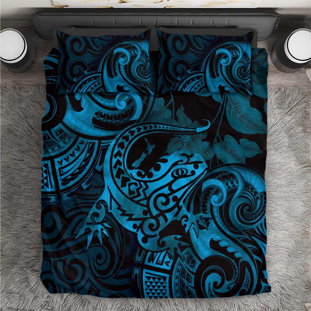 New Zealand Tuatara Bedding Set Aotearoa Maori Clematis Flowers - Blue LT14 Blue - Polynesian Pride