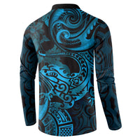 New Zealand Tuatara Button Sweatshirt Aotearoa Maori Clematis Flowers - Blue LT14 - Polynesian Pride