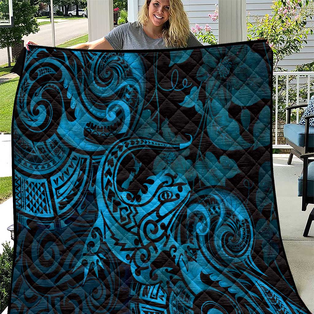 New Zealand Tuatara Quilt Aotearoa Maori Clematis Flowers - Blue LT14 Blue - Polynesian Pride