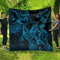 New Zealand Tuatara Quilt Aotearoa Maori Clematis Flowers - Blue