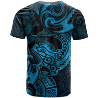 New Zealand Tuatara T Shirt Aotearoa Maori Clematis Flowers - Blue