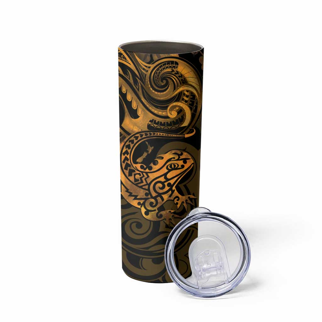 New Zealand Tuatara Skinny Tumbler Aotearoa Maori Clematis Flowers - Gold