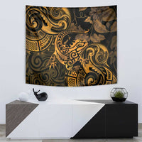 New Zealand Tuatara Tapestry Aotearoa Maori Clematis Flowers - Gold