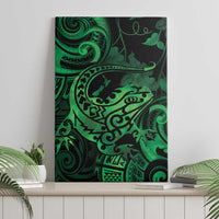 New Zealand Tuatara Canvas Wall Art Aotearoa Maori Clematis Flowers - Green